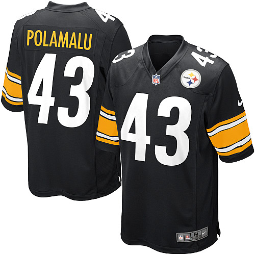 Youth Elite Troy Polamalu Nike Jersey Black Home - #43 NFL Pittsburgh Steelers